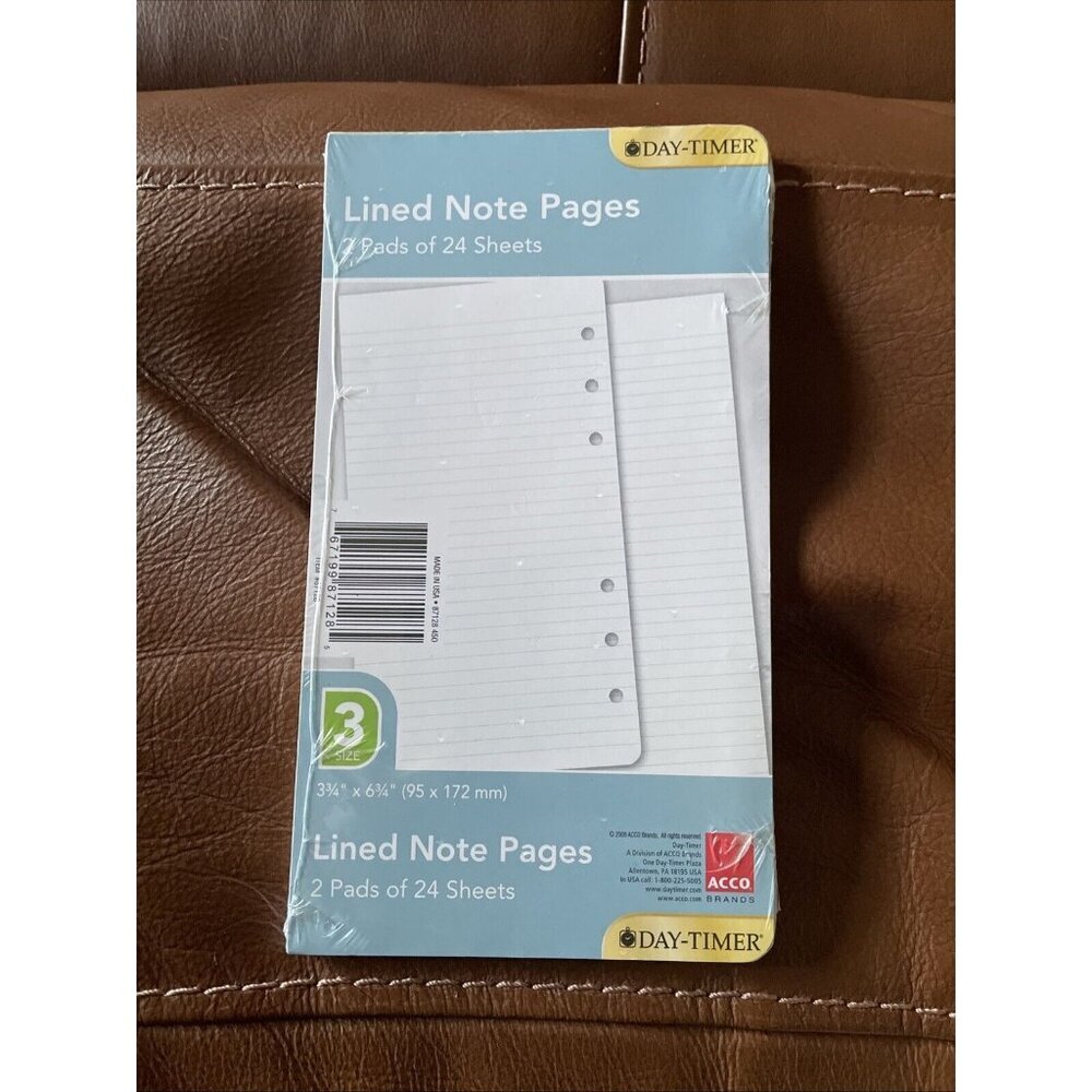 Day-Timer Lined Note Pages 2 Pads Of 24 Sheets 3 3/4" x 6 3/4" 95 x 172mm